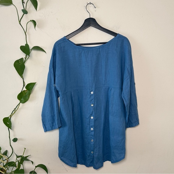 Terzo Millennio Light Blue Italian Linen Shirt Tunic - {Small} - Picture 2 of 7